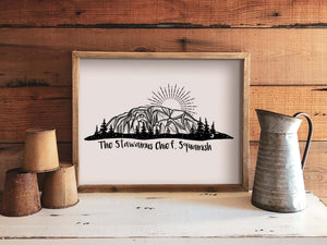Stawamus Chief Print featuring black and white illustrations on 100% recycled paper, eco friendly art print made in Canada.