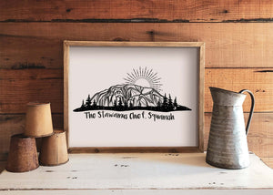 Stawamus Chief Print featuring black and white illustrations on 100% recycled paper, eco friendly art print made in Canada.