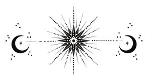 Decorative design with a central star surrounded by crescent moons on a white background
