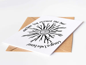 Another Trip Around the Sun, Greeting Card featuring black and white illustration inspired by PNW on 100% recycled paper.