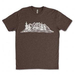 Bear and Mountain, Unisex T-shirt, Responsibly Made, featuring outdoor illustrations, designed in Canada.