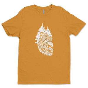 Forest Heart, Unisex T-shirt, Responsibly Made featuring outdoor illustrations on a soft, eco-friendly fabric.