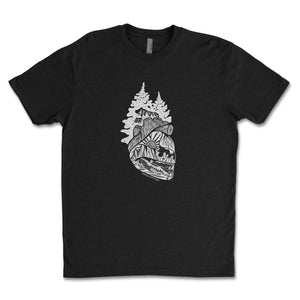 Forest Heart, Unisex T-shirt, Responsibly Made featuring outdoor illustrations and designed in Canada.