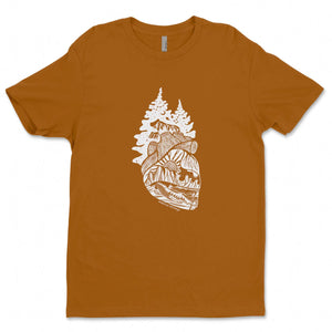 Forest Heart, Unisex T-shirt, Responsibly Made featuring outdoor illustrations and designed in Canada.