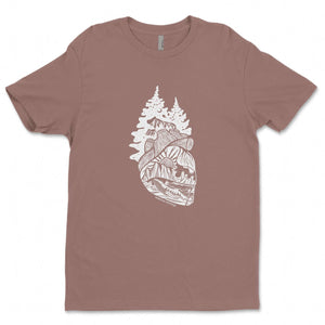 Forest Heart, Unisex T-shirt, Responsibly Made with outdoor illustrations and eco-friendly fabric.