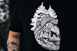 Forest Heart, Unisex T-shirt, Responsibly Made featuring unique outdoor illustration on premium apparel.