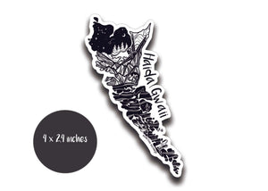 Haida Gwaii Sticker, outdoor sticker with original illustration, vinyl sticker, black and white design, 4 x 24 inches.