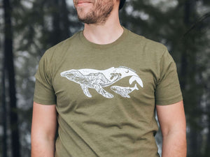 Little Whale, Unisex T-shirt, Responsibly Made featuring outdoor illustrations, eco friendly tshirt, designed in Canada.