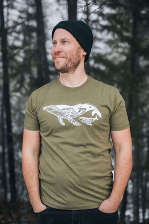 Little Whale, Unisex T-shirt, Responsibly Made featuring outdoor illustrations, eco friendly tshirt, designed in Canada.