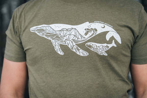 Little Whale, Unisex T-shirt, Responsibly Made featuring outdoor illustrations by a Canadian artist.