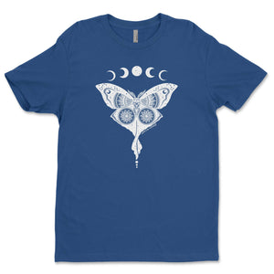 Luna Moth, Unisex T-shirt, Responsibly Made with outdoor illustrations, designed in Canada by a Canadian artist.
