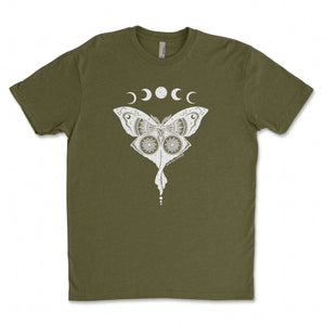 Luna Moth, Unisex T-shirt, Responsibly Made featuring outdoor illustrations, designed in Canada.