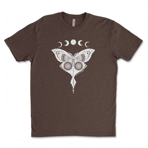 Luna Moth, Unisex T-shirt, Responsibly Made with outdoor illustrations by a Canadian artist, eco friendly t-shirt.