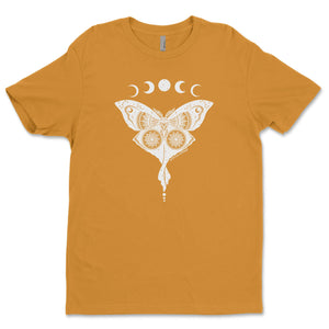 Luna Moth, Unisex T-shirt, Responsibly Made in soft, breathable fabric with outdoor illustrations by a Canadian artist.