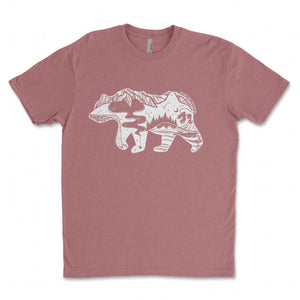 Roaming Bear, Unisex T-shirt, Responsibly Made featuring outdoor illustrations on a soft, eco friendly tshirt.