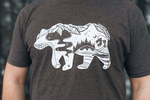Roaming Bear, Unisex T-shirt, Responsibly Made featuring outdoor illustrations on eco friendly tshirt.