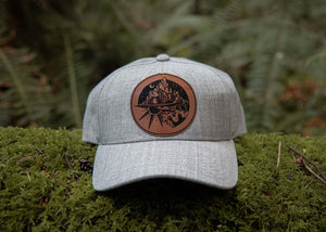 Sea to Sky Trucker Hat with faux leather patch, perfect outdoor hat for women, designed in Canada.