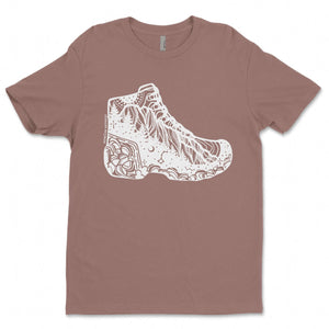 Hiking Boot, Unisex T-shirt, Responsibly Made featuring outdoor illustrations, designed for comfort and style.