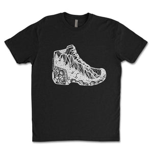 Hiking Boot, Unisex T-shirt, Responsibly Made with eco friendly t-shirt design inspired by outdoor illustrations.