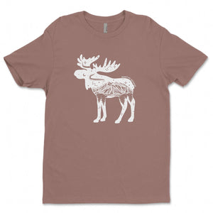 Moose, Unisex T-shirt, Responsibly Made with outdoor illustrations, designed in Canada, eco friendly tshirt.