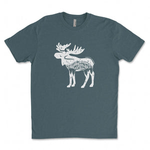 Moose, Unisex T-shirt, Responsibly Made featuring original outdoor illustration by Canadian artist.