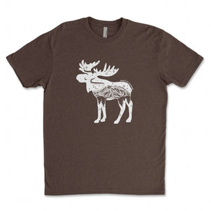 Moose, Unisex T-shirt, Responsibly Made featuring outdoor illustrations on soft fabric, designed in Canada.