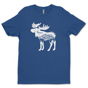 Moose, Unisex T-shirt, Responsibly Made with outdoor illustrations, designed in Canada, eco friendly tshirt.