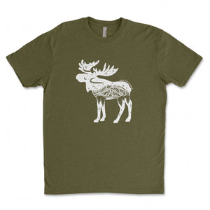 Moose, Unisex T-shirt, Responsibly Made featuring outdoor illustrations on eco friendly premium apparel.