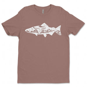 Salmon, Unisex T-shirt, Responsibly Made, featuring outdoor illustrations and eco friendly design.
