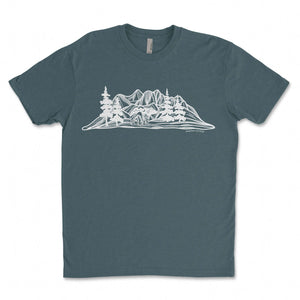 Bear and Mountain, Unisex T-shirt, Responsibly Made featuring outdoor illustrations inspired by nature.