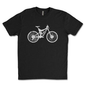 Mountain Bike, Unisex T-shirt, Responsibly Made featuring outdoor illustrations on a black fabric.