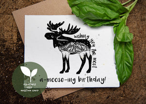 A-moose-ing Birthday, Plantable Seed Greeting Card - Mountain Mornings - Plantable Greeting Cards