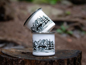 Bear and Mountains, Camping Mug - Mountain Mornings - Camping Mug