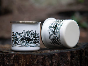 Bear and Mountains, Camping Mug - Mountain Mornings - Camping Mug