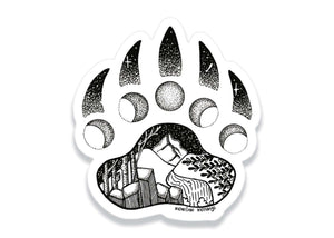 Bear Claw Sticker featuring original illustration, black and white design, and waterproof vinyl finish, made in Canada.