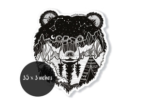 Bear Head Sticker featuring original black and white illustration, made in Canada, perfect outdoor vinyl sticker.