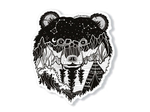 Bear Head Sticker featuring an original black and white illustration; durable vinyl outdoor sticker made in Canada.