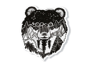 Bear Head Sticker featuring an original black and white illustration; durable vinyl outdoor sticker made in Canada.