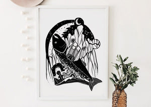 Bear & Salmon Print - Mountain Mornings - Prints