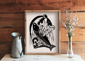 Bear & Salmon Print - Mountain Mornings - Prints