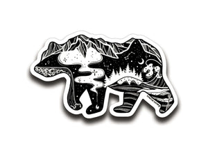 Black Bear Sticker featuring black and white original illustration, perfect for outdoor use and made in Canada.