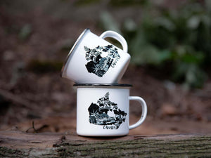 Canada, Camping Mug featuring original illustrations by a Canadian artist, perfect for outdoor adventures.