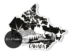 Canada Sticker featuring original illustration in black and white, a durable outdoor vinyl sticker made in Canada.