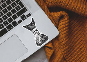 Chemex Sticker on laptop with black and white original illustration, designed by a Canadian artist, eco-friendly vinyl.