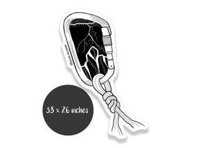 Climbing Carabin Sticker featuring original black and white illustration on glossy vinyl, made in Canada.