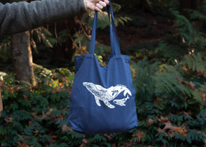 Eco Friendly Blue Reusable Tote Bag, Little Whale - Mountain Mornings -