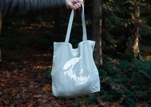 Eco Friendly Reusable Tote Bag, Moon and Climber - Mountain Mornings - Tote Bag