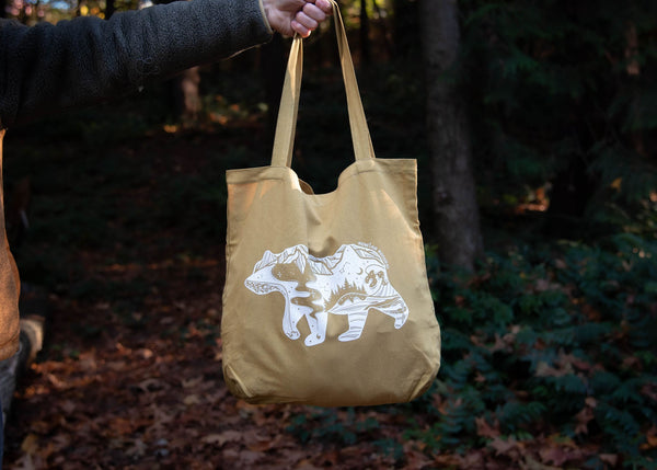 Eco Friendly Reusable Tote Bag, Roaming Bear - Mountain Mornings - Tote Bag