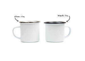 Dog Paw, Camping Mug - enamel drinkware featuring silver and black rim options, perfect for outdoor adventures.