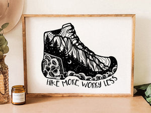Hike More, Worry Less Print - Mountain Mornings - Prints